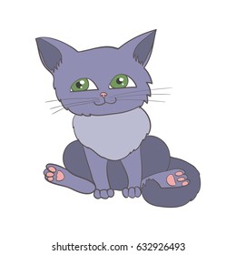 vector cartoon blue little kitten