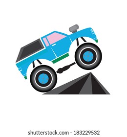 Vector Cartoon blue off road vechile Monster Truck