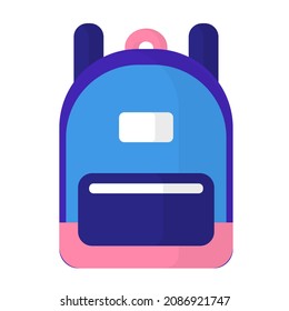 Bolsa o mochila de escuela azul y rosa de dibujos animados vectores. De vuelta a la escuela.