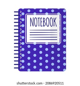 Vector cartoon blue polka dot calligraphy notebook. Back to school