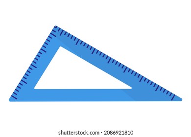 Vector cartoon blue right triangular ruler. Back to school.