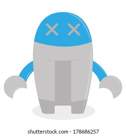 Vector Cartoon Blue Robot Isolated On White Background