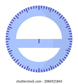 Vector cartoon blue round protractor ruler. Back to school.