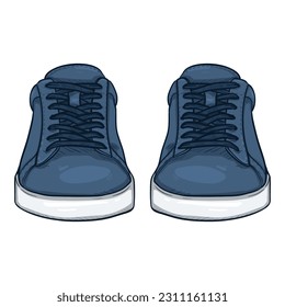 Unas zapatillas azules de dibujos animados. Ilustración de calzado Casual Inteligente. Vista frontal.