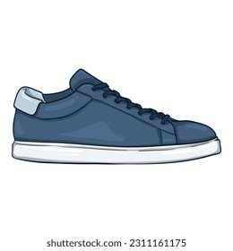 Vektor Cartoon Blue Sneakers. Smart Casual Shoes Illustration. Seitenansicht.