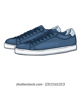 Vektor Cartoon Blue Sneakers. Smart Casual Shoes Illustration. Seitenansicht.