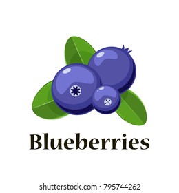 Vector cartoon blueberries with leaves. Isolated on white background. Icon for your design. for pattern, badge, label, textile etc