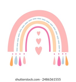 Vector de dibujos animados boho arco iris en colores rosas aislado sobre fondo blanco.	