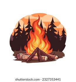 Vector cartoon bonfire illustration image flat style sticker isolated on white background camping