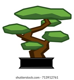 Vector Cartoon Bonsai Isolated On White Background