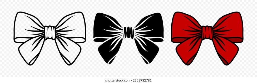 Vektor Cartoon Bow Tie oder Geschenkbogen, Ausschneiden und mit Outline Icon Set einzeln. Vorlage für Bogen-Design