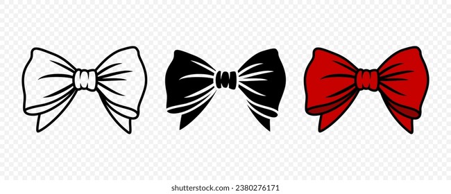 Vektor Cartoon Bow Tie oder Geschenkbogen, Ausschneiden und mit Outline Icon Set einzeln. Vorlage für Bogen-Design