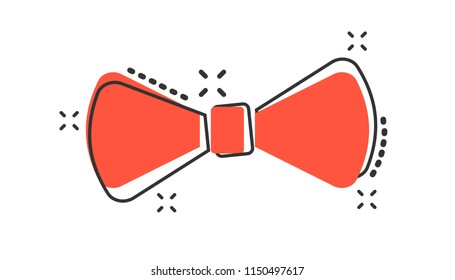 Vector cartoon Bow tie icon in comic style. Necktie sign illustration pictogram. Bow tie business splash effect concept.