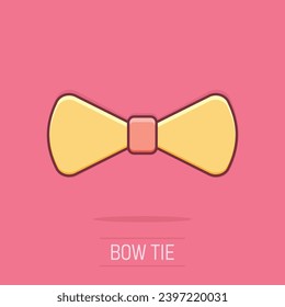 Vector cartoon Bow tie icon in comic style. Necktie sign illustration pictogram. Bow tie business splash effect concept.