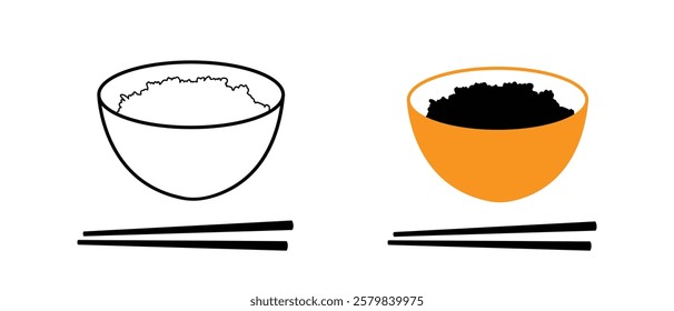 A Vector of Cartoon bowl and eating chopsticks or Chinese chopsticks on white background.