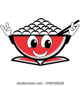 vector of a cartoon bowl with a smile and raising a hand.