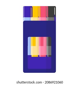 Vector cartoon box of colored markers. Back to school.