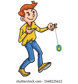 Vector cartoon boy enjoy playing yo-yo