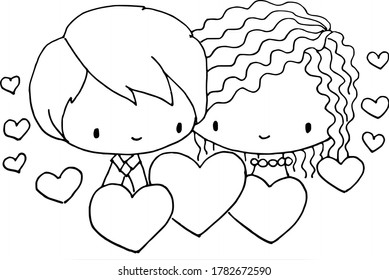 vector cartoon boy and girl fall in love