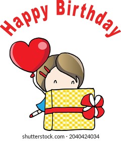 vector cartoon boy girl with gift happy birthday card