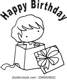 vector cartoon boy girl with gift happy birthday card