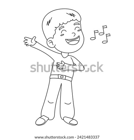 Vector cartoon of a boy singing for kids to color