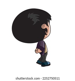 vector cartoon boy standing, hand in his back