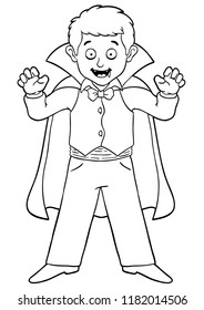 Vector Cartoon Boy In Vampire Costume Line Art