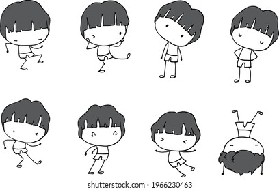 vector cartoon boys action set