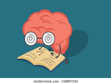 vector cartoon brain read book.Can represent a significant business developments, such as thinking, learning, practice.