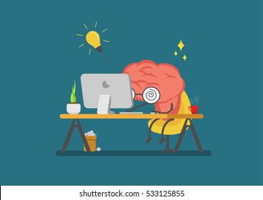 vector cartoon brain working and getting idea.Can represent a significant business developments, such as creative and devoloping