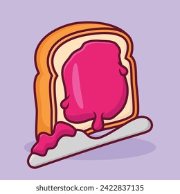 pan de dibujos animados vectoriales con diseño artístico de mermelada de fresa, ilustración vectorial