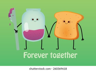 Vector cartoon  Breakfast  Forever together  Jam   toast