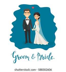 Vector cartoon bride and groom illustration. This item can be used for greeting cards, invitations, banners, gifts, prints and posters etc.