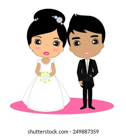vector cartoon bride and groom married