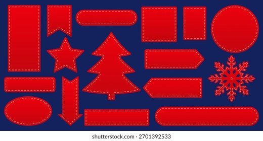 Caricatura vetorial etiquetas vermelhas brilhantes para o design de Ano Novo. Conceito de Natal e neve. Elemento para seus projetos, cartões de saudação, etiquetas de preço, etc.