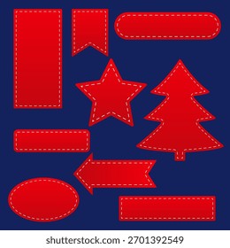 Caricatura vetorial etiquetas vermelhas brilhantes para o design de Ano Novo. Conceito de Natal e neve. Elemento para seus projetos, cartões de saudação, etiquetas de preço, etc.