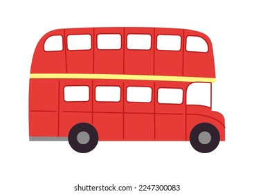 Vector cartoon British red bus. Isolated flat public vehicle on white background