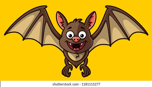 Vector Cartoon Brown Bat With Yellow Background