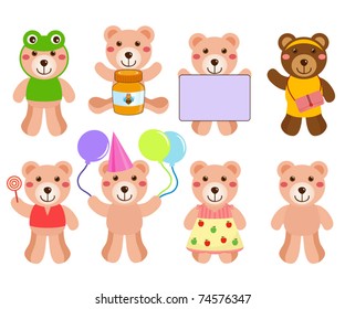 Vector cartoon of brown bears theme in different positions. A set of cute and colorful icon collection isolated on white background