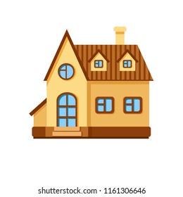 Vector cartoon brown house. Cute bright building. Child town illustration. Your sweet home. City element