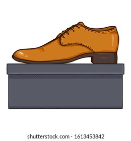 Vector Cartoon Brown Leather Classic Men Shoes With Shoebox