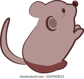 Vector cartoon of a brown mouse raising both hands