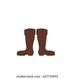Vector cartoon brown silhouette of rubber gardening boots. Farming icon. Isolated on white background.