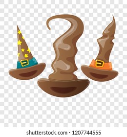 vector cartoon brown witch hat set isolated on transparent background. halloween vintage brown  hat icon collection