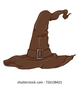 Vector Cartoon Brown Witches Hat on White Background