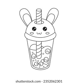 Vector cartoon bubble milk tea cute character hand drawn coloring page