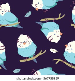 vector cartoon budgie parrot seamless pattern