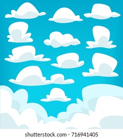 vector cartoon bulky cloud design template illustration collection set in blue sky in fun comic style