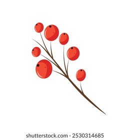Vector cartoon bunch of red rowan berries. Isolated illustration for card, postcard, cover. EPS 10